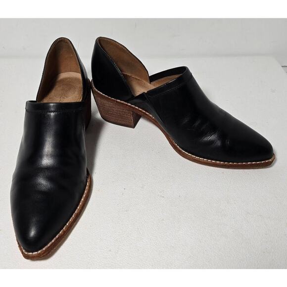 Madewell The Brady Lowcut Bootie Black Leather Ankle Boot Heel Pointed Toe 7 - Picture 1 of 10